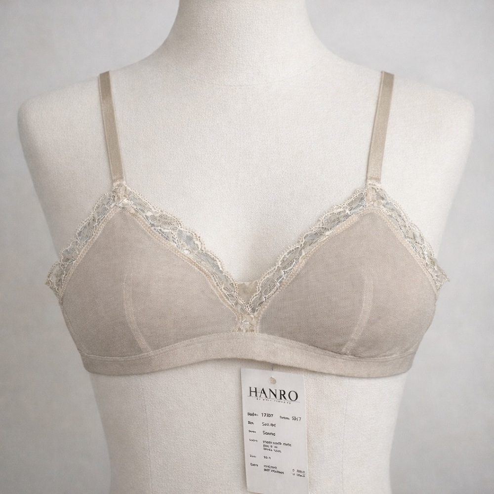 Hanro Beige Lace Trim Soft Cup Bra